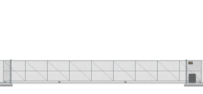 Automated chain link V-Track gate in closed position