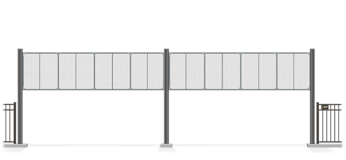 Automated chain link Vertical Lift gate in open position