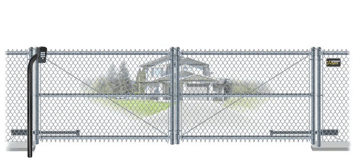 Chain Link swinging estate gate in closed position