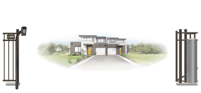 Metal sliding estate gate in open position