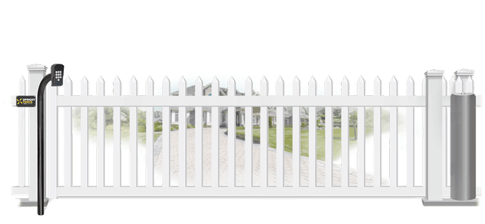 Vinyl sliding estate gate in closed position