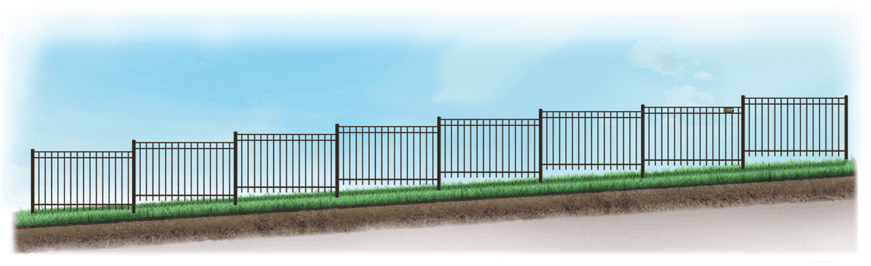 Stepped Aluminum fence on uneven ground