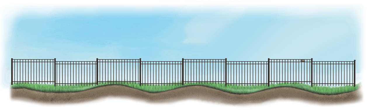Stepped Aluminum fence on uneven ground