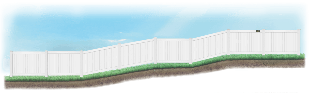 Racked Vinyl fence on uneven ground