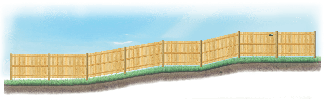 Racked Wood fence on uneven ground