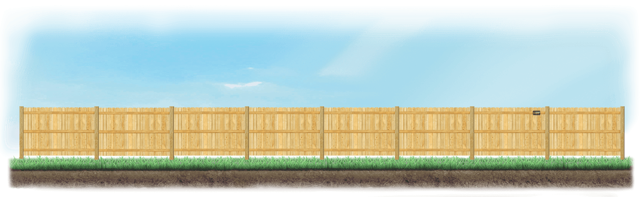 Straight Wood fence on level ground